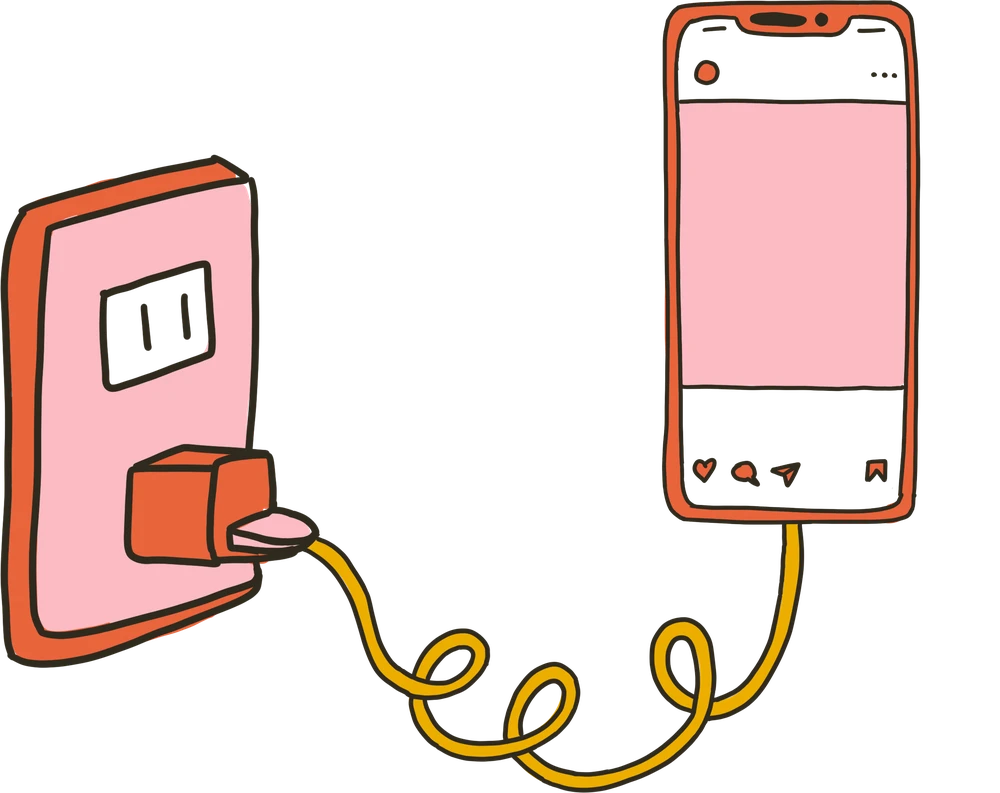 Unplug Me’s illustrated iPhone and charging cord